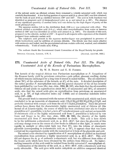 171. Unsaturated acids of natural oils. Part III. The highly unsaturated acid of the kernels of Parinarium macrophyllum