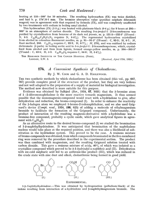 174. A convenient synthesis of cholanthrene