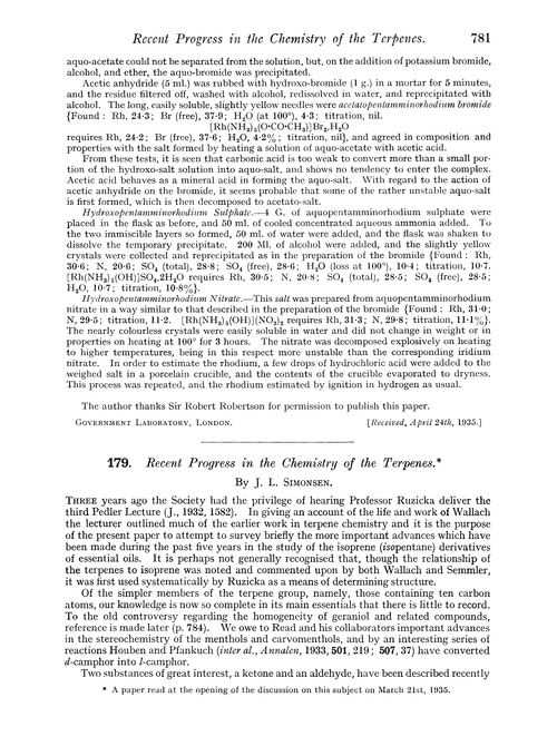 179. Recent progress in the chemistry of the terpenes