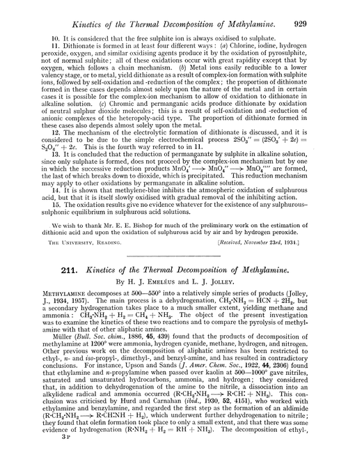 211. Kinetics of the thermal decomposition of methylamine