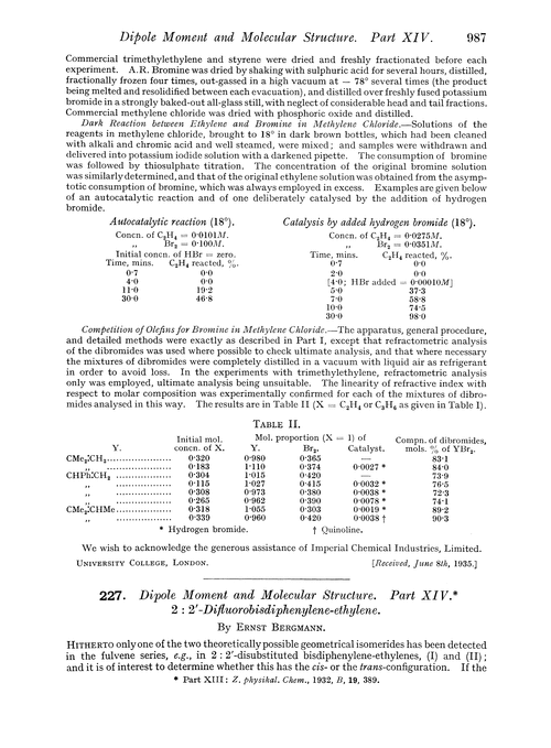 227. Dipole moment and molecular structure. Part XIV. 2 : 2′-Difluorobisdiphenylene-ethylene