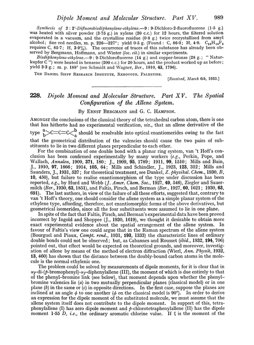 228. Dipole moment and molecular structure. Part XV. The spatial configuration of the allene system