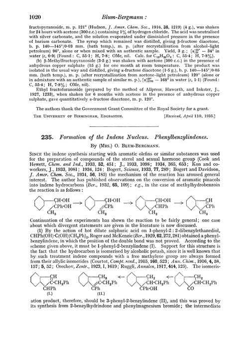 235. Formation of the indene nucleus. Phenylbenzylindenes