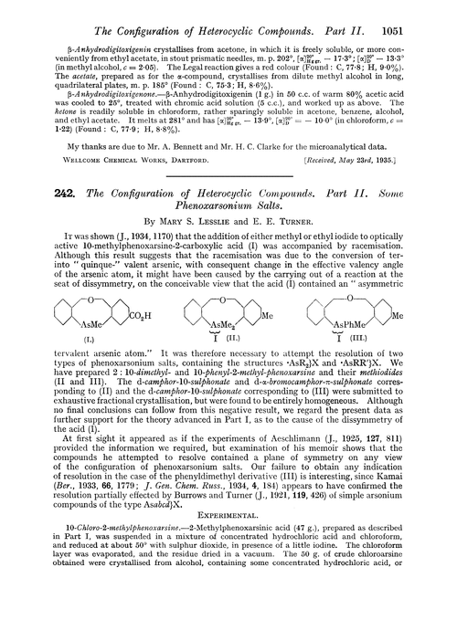 242. The configuration of heterocyclic compounds. Part II. Some phenoxarsonium salts