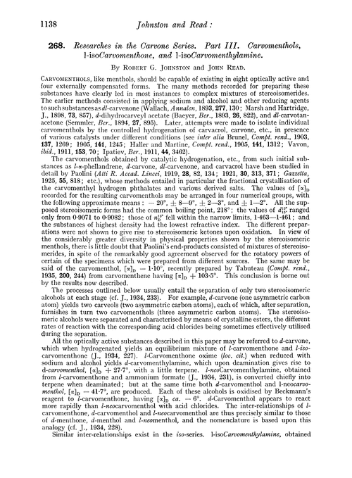 268. Researches in the carvone series. Part III. Carvomenthols, l-isocarvomenthone, and 1-isocarvomenthylamine