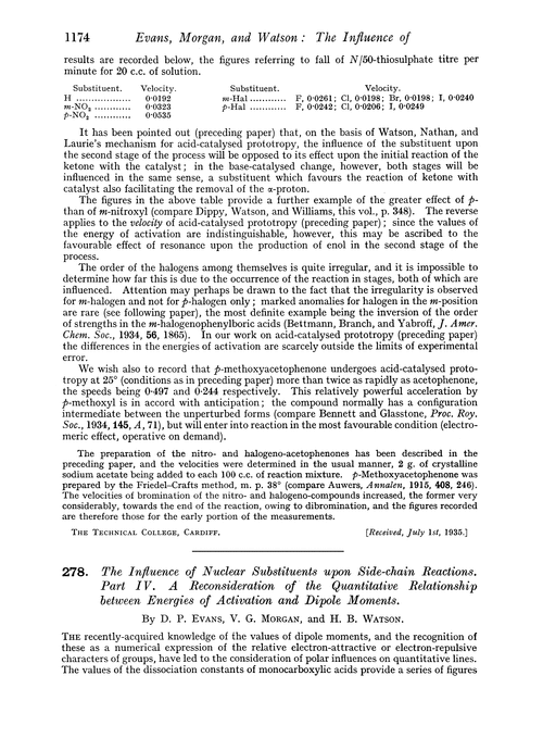 278. The influence of nuclear substituents upon side-chain reactions. Part IV. A reconsideration of the quantitative relationship between energies of activation and dipole moments