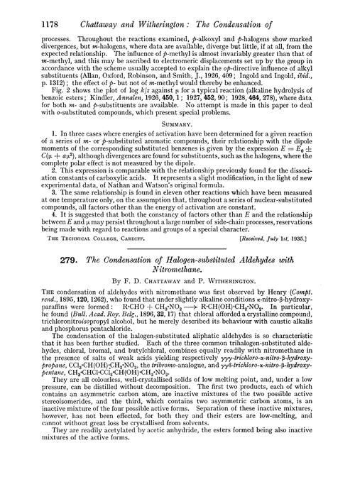 279. The condensation of halogen-substituted aldehydes with nitromethane