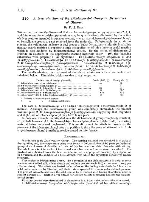 280. A new reaction of the dichloroacetyl group in derivatives of glucose