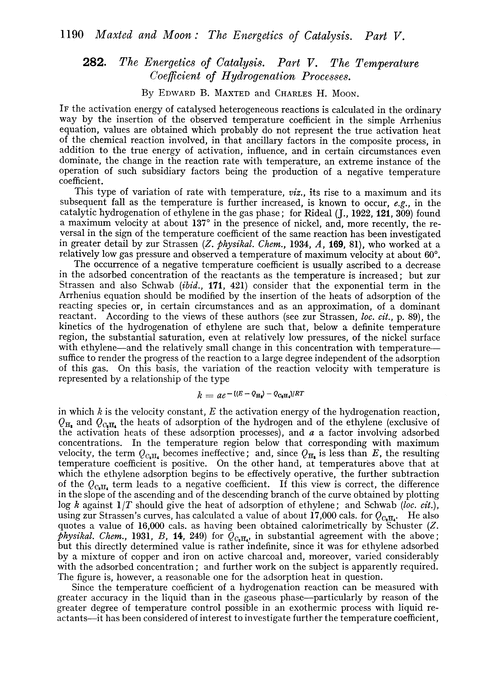 282. The energetics of catalysis. Part V. The temperature coefficient of hydrogenation processes