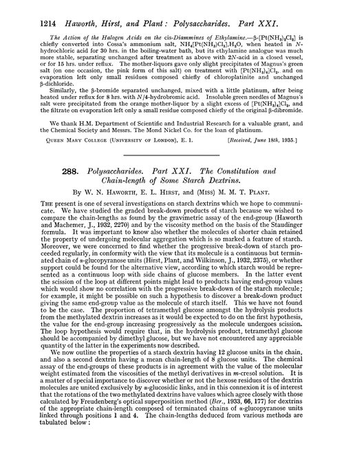 288. Polysaccharides. Part XXI. The constitution and chain-length of some starch dextrins
