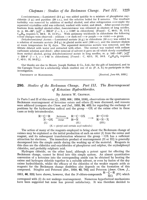 290. Studies of the Beckmann change. Part III. The rearrangement of ketoxime hydrochlorides