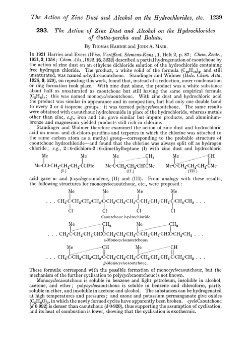 293. The action of zinc dust and alcohol on the hydrochlorides of gutta-percha and balata