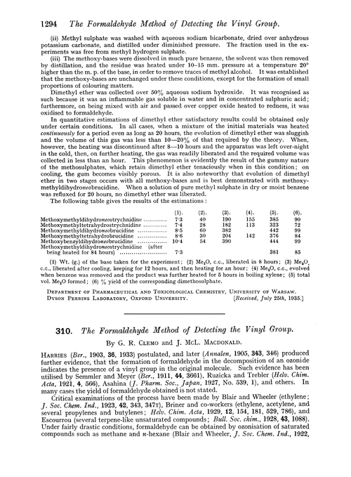 310. The formaldehyde method of detecting the vinyl group Journal of the Chemical Society