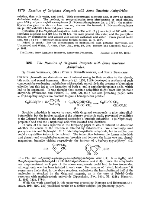 325. The reaction of Grignard reagents with some succinic anhydrides