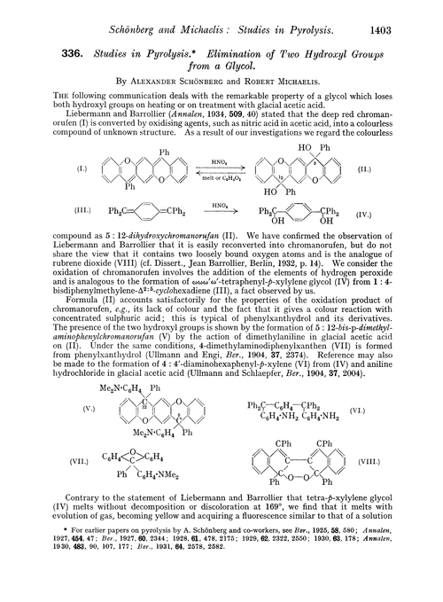336. Studies in pyrolysis. Elimination of two hydroxyl groups from a glycol