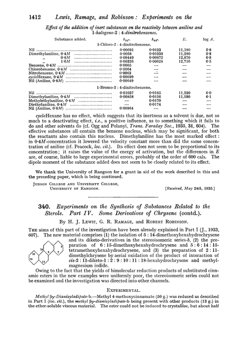 340. Experiments on the synthesis of substances related to the sterols. Part IV. Some derivatives of chrysene (contd.)