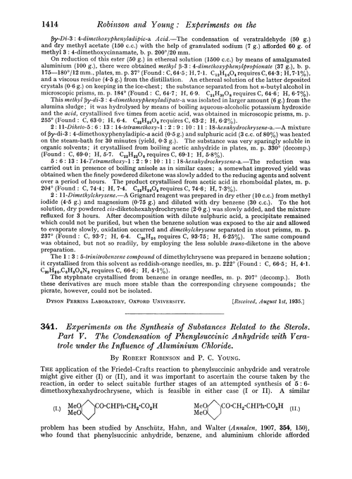 341. Experiments on the synthesis of substances related to the sterols. Part V. The condensation of phenylsuccinic anhydride with veratrole under the influence of aluminium chloride