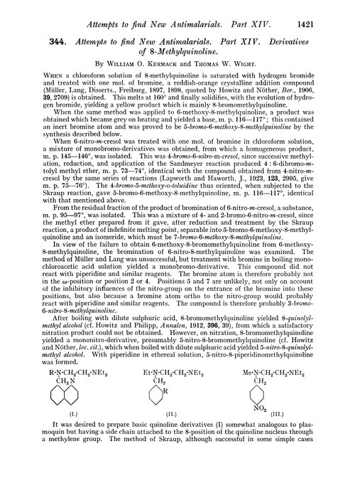 344. Attempts to find new antimalarials. Part XIV. Derivatives of 8-methylquinoline