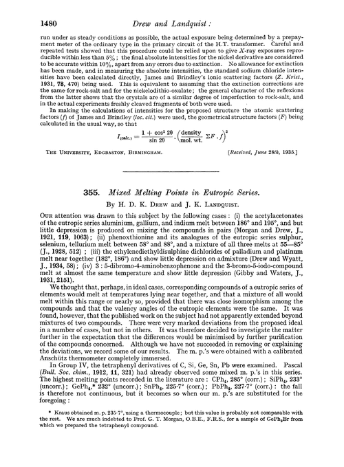 355. Mixed melting points in eutropic series