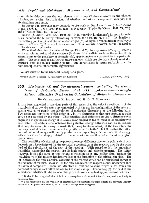 356. Mechanism of, and constitutional factors controlling, the hydrolysis of carboxylic esters. Part VII. cycloPentanedicarboxylic esters. Attempted check on the calculation of molecular dimensions