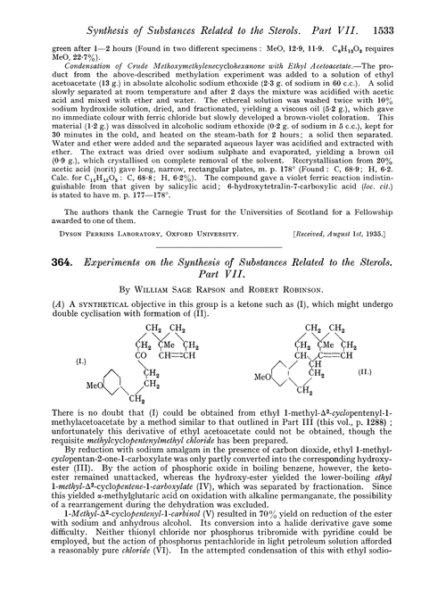 364. Experiments on the synthesis of substances related to the sterols. Part VII