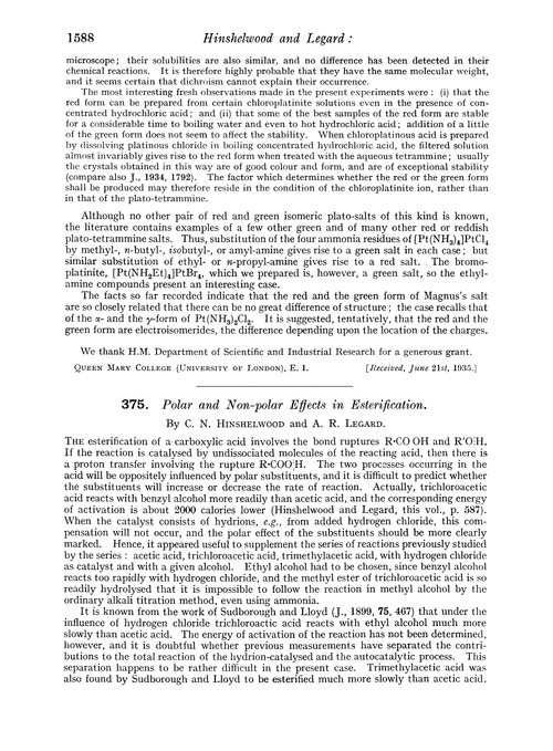 375. Polar and non-polar effects in esterification