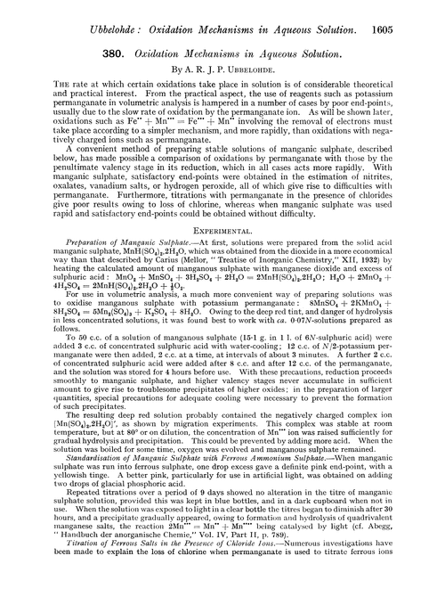 380. Oxidation mechanisms in aqueous solution