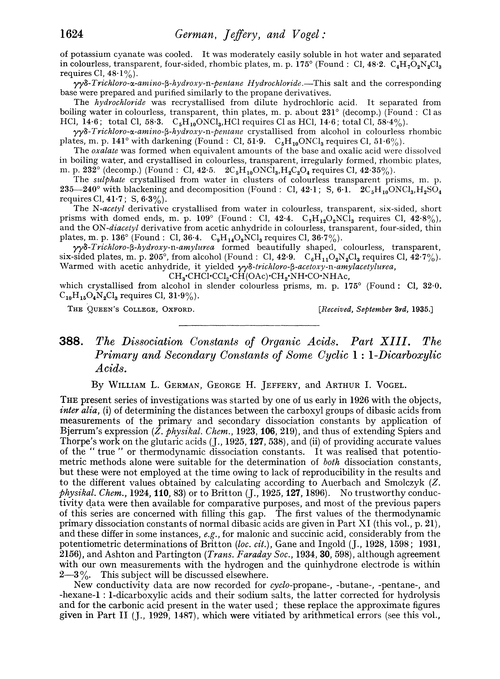 388. The dissociation constants of organic acids. Part XIII. The primary and secondary constants of some cyclic 1 : 1-dicarboxylic acids