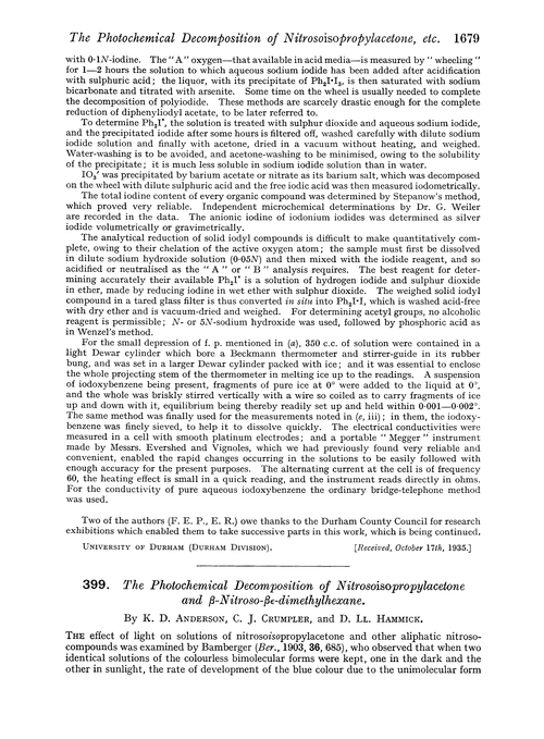 399. The photochemical decomposition of nitrosoisopropylacetone and β-nitroso-βÎµ-dimethylhexane