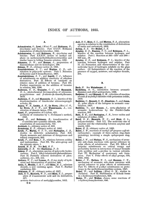 Index of authors, 1935