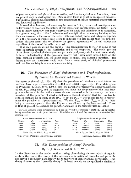 46. The parachors of ethyl orthoformate and triphenylmethane