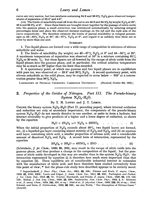 2. Properties of the oxides of nitrogen. Part III. The pseudo-binary system N2O4–H2O