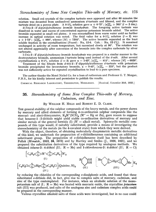 35. Stereochemistry of some new complex thio-salts of mercury, cadmium, and zinc