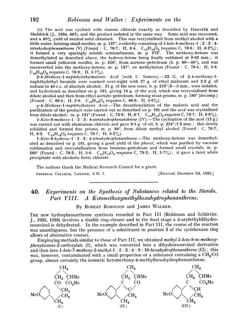 40. Experiments on the synthesis of substances related to the sterols. Part VIII. A ketomethoxymethylhexahydrophenanthrene