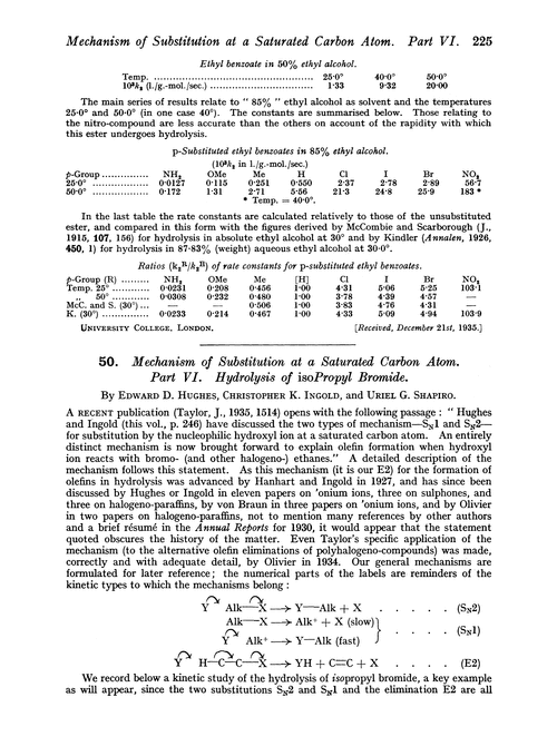 50. Mechanism of substitution at a saturated carbon atom. Part VI. Hydrolysis of isopropyl bromide