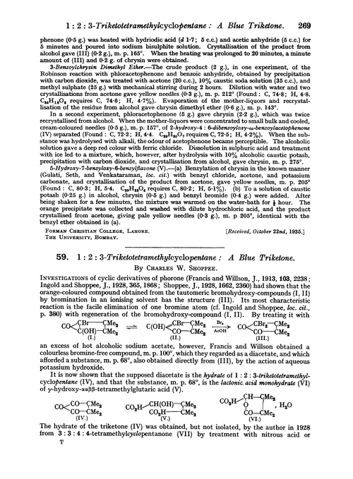 59. 1 : 2 : 3-Triketotetramethylcyclopentane: a blue triketone