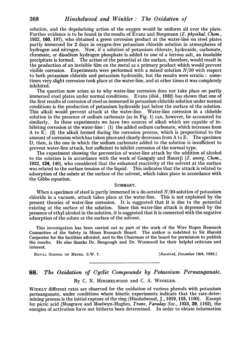 88. The oxidation of cyclic compounds by potassium permanganate