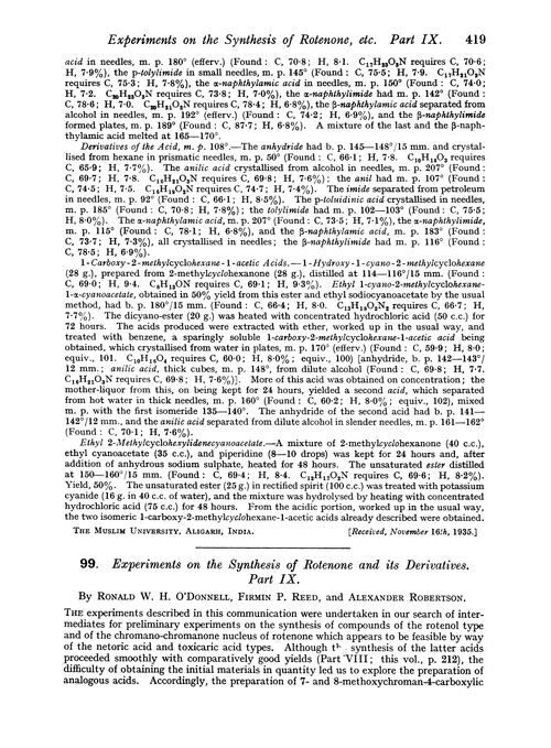 99. Experiments on the synthesis of rotenone and its derivatives. Part IX