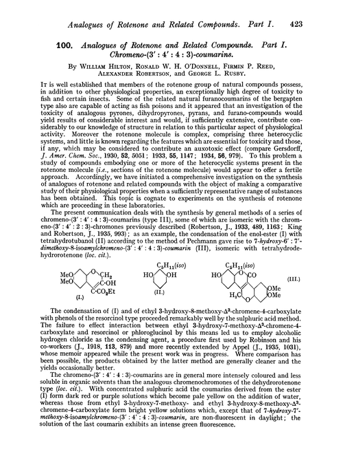 100. Analogues of rotenone and related compounds. Part I. Chromeno-(3′: 4′ : 4 : 3)-coumarins