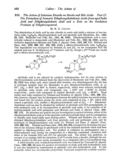 111. The action of selenium dioxide on sterols and bile acids. Part II. The formation of isomeric dihydroxycholadienic acids from apocholic acid and dihydroxycholenic acid and a note on the oxidation products of dihydroergosterol