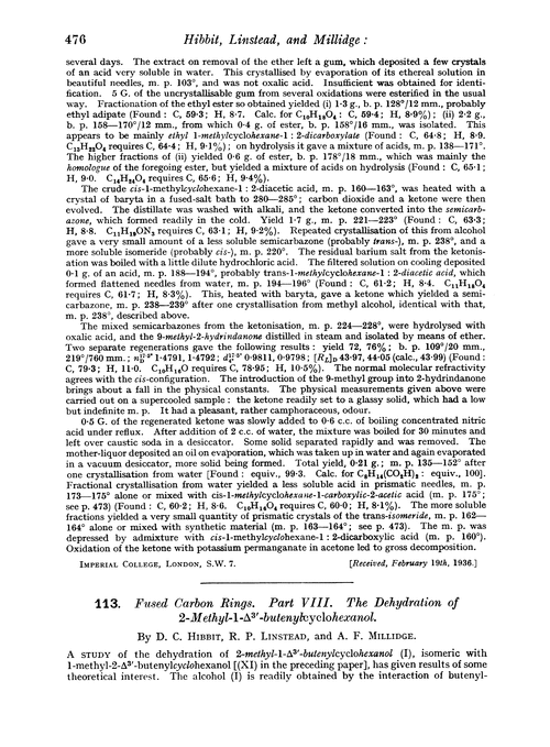 113. Fused carbon rings. Part VIII. The dehydration of 2-methyl-1-Δ3′-butenylcyclohexanol