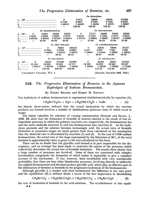118. The progressive elimination of bromine in the aqueous hydrolysis of sodium bromacetate
