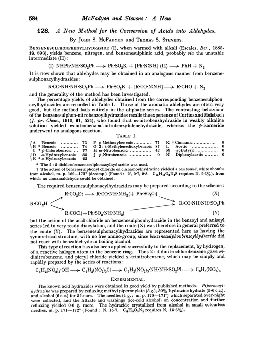128. A new method for the conversion of acids into aldehydes