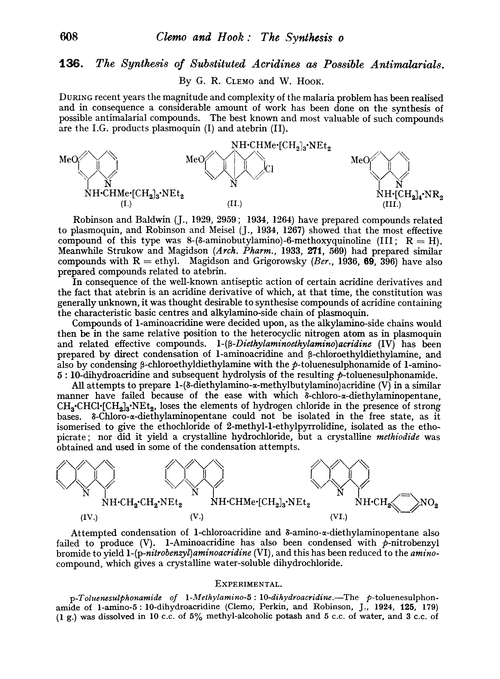 136. The synthesis of substituted acridines as possible antimalarials