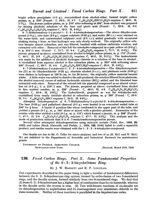 138. Fused carbon rings. Part X. Some fundamental properties of the 0 : 3 : 3-bicyclooctane ring