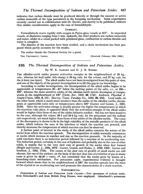 150. The thermal decomposition of sodium and potassium azides