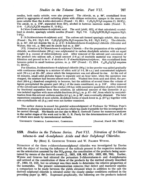 159. Studies in the toluene series. Part VII. Nitration of 2-chlorotoluene-4- and -5-sulphonic acids and their sulphonyl chlorides