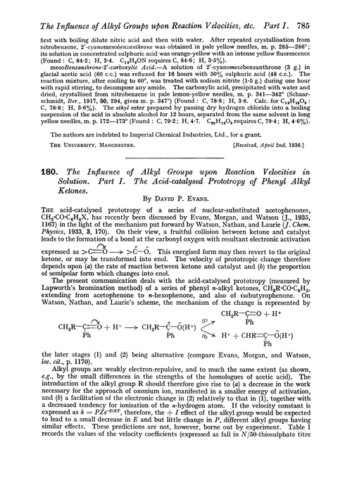 180. The influence of alkyl groups upon reaction velocities in solution. Part I. The acid-catalysed prototropy of phenyl alkyl ketones