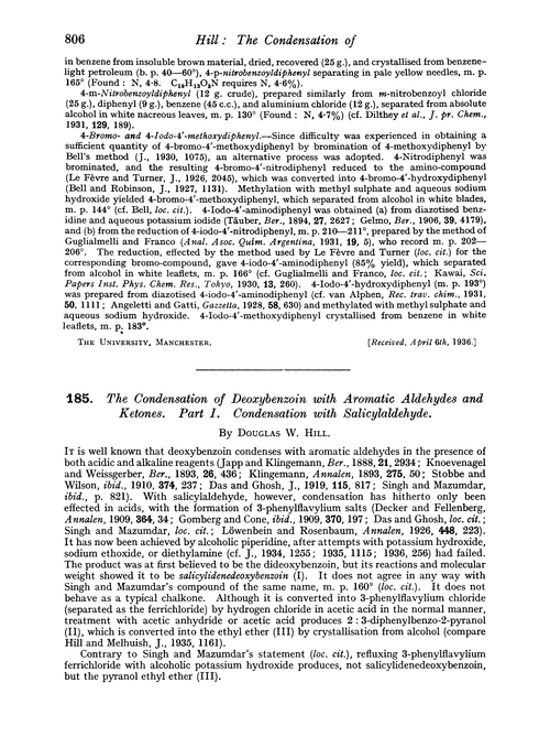 185. The condensation of deoxybenzoin with aromatic aldehydes and ketones. Part I. Condensation with salicylaldehyde