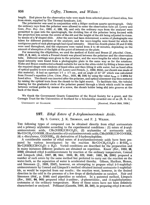 197. Ethyl esters of β-arylaminocrotonic acids